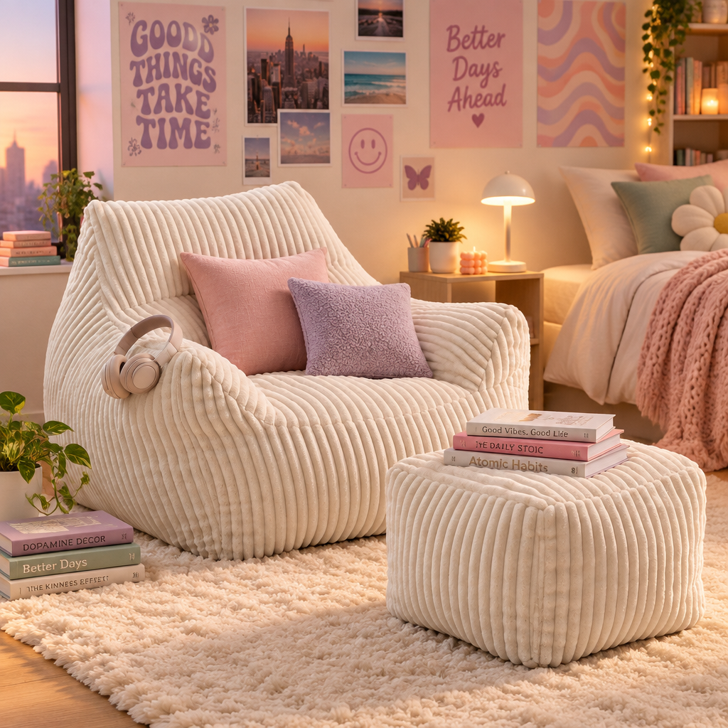 Cream Foam Chair in Teen Bedroom