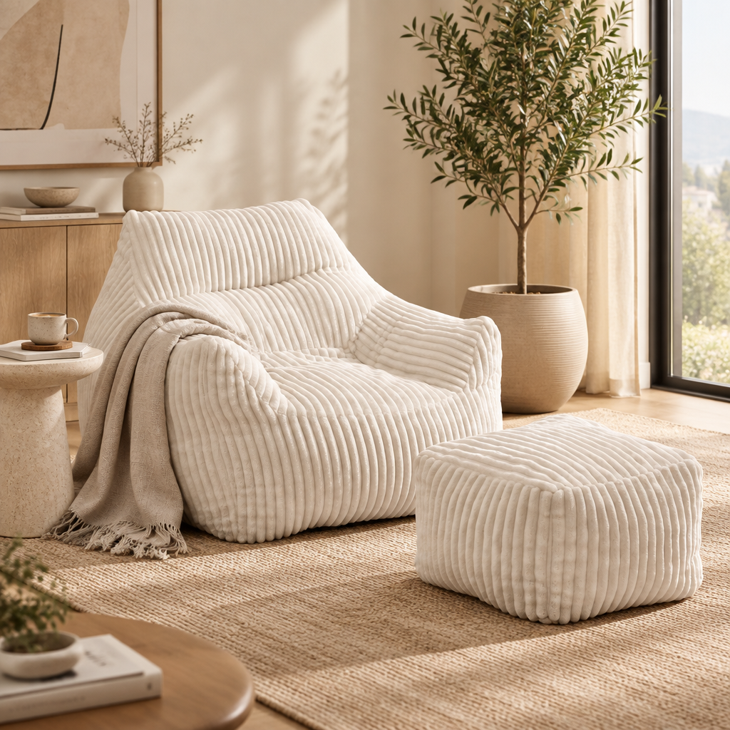 Modern Cream Corduroy Foam Chair Lifestyle